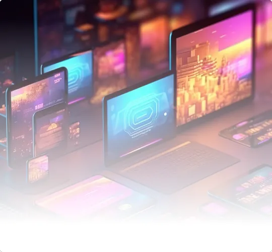 Screens of several sizes playing the same content.