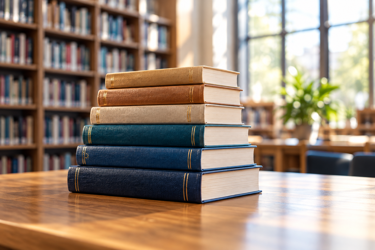 Shelves of printed editions in a library